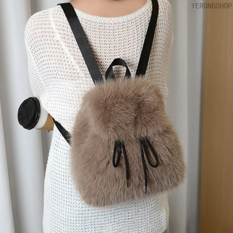 Women's Plush Artificial Fur Backpack, Adjustable Drawstring Closure, Casual Formal Use, Mini Bag, Soft Texture, Stylish Design, Stylish Daypack, Fuzzy Backpack, Fluffy Backpack Inflatable Santa Claus Deer Sleigh Set prank gift crochet shoulder solid drop