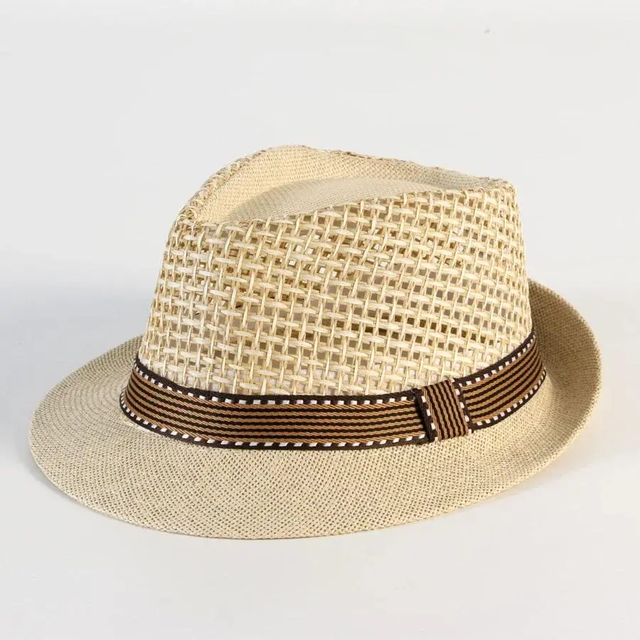 Straw Hats Fedora Hat Panama Caps Derby Trilby Hat Summer Straw Sun Hats Adult Men Cap Mens Bowler Breathable Sunhat Beach Caps