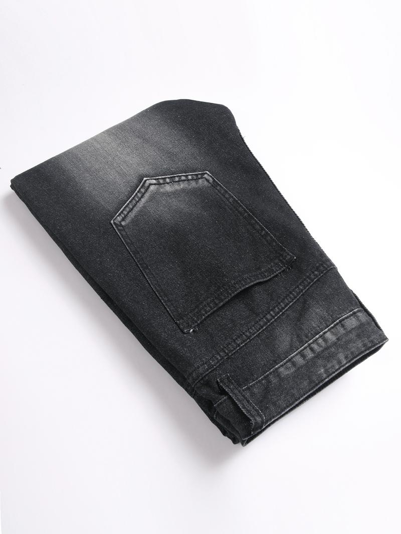 Men's Jeans Natural Ripped Personalized Pockets Black Denim Pants Stylish Streetwear Casual Classic Soft Straight Mid Waist All Seasons Trousers Menswear