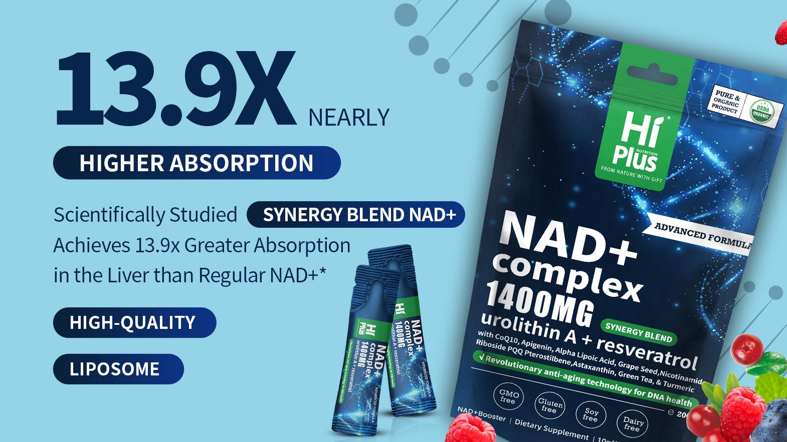 HIPLUS NAD+ Cell Regenerator Berry Flavor Drink 1400mg Extra Strength NMN Alternative Liposomal Green Tea + Astaxanthin for Women&Men Urolithin A + Resveratrol CoQ10 PQQ Alpha Lipoic Acid–Energy Beauty Healthcare Anti-Aging –20Pack Antioxidant Supplement