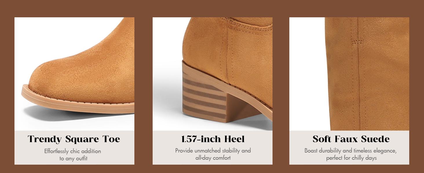 Coutgo Women's Knee High Boots Square Toe Chunky Block Heel Tall Boots Comfortable Low Heel Shoes