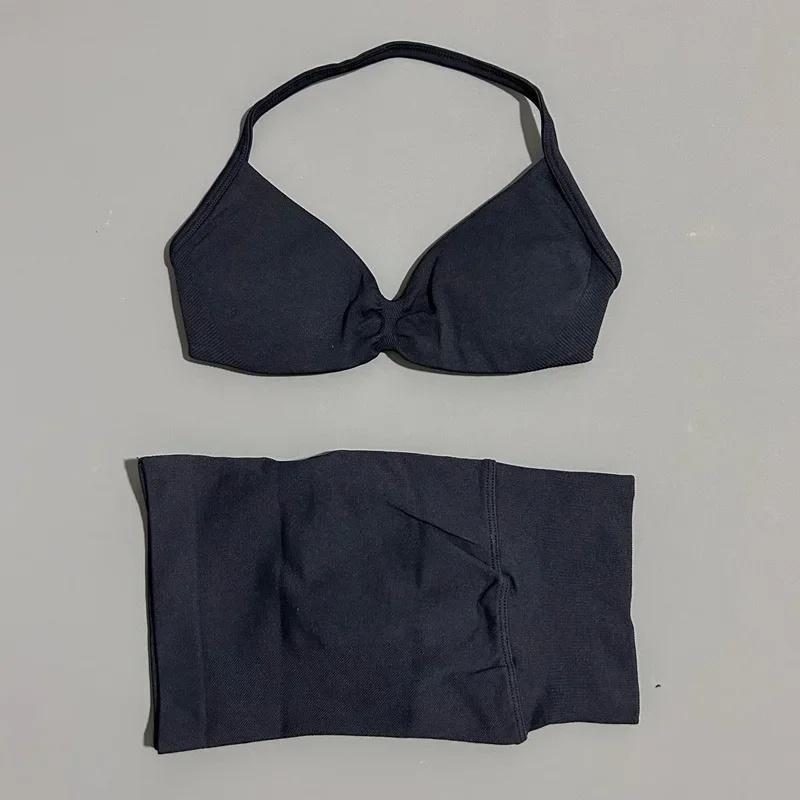 2 Piece Sport Set Women Seamless Yoga Tank Bra Waist Scrunch Bum Gym Shorts Sets Fitness Running Workout Suit,Sports,Leggings,Backless,Halter,Crop,Butt,stylish,activewear,,daily,outfit,,Insulated,Hunting,Camo,mfvim,woman,,athletic,, Two Piece Set