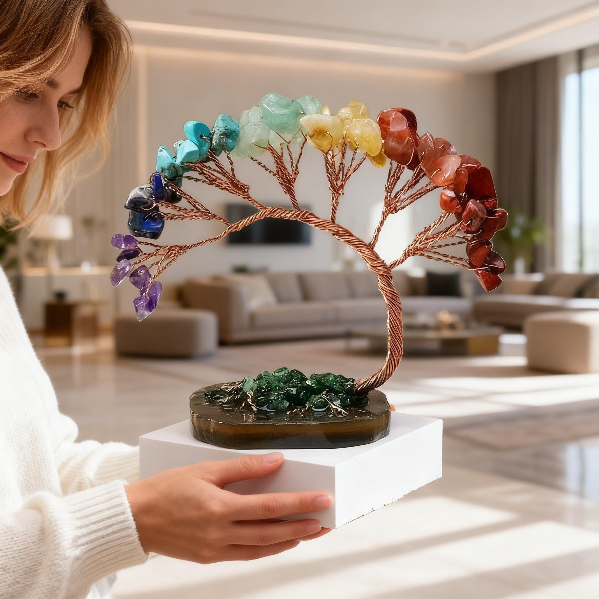 Multicolor Crystal Life Tree, Agate Tail Tree, Handwoven, Desktop Decor, Crystal Micro Landscape, Wealth Attracting Ornament, Home Office Car Gift