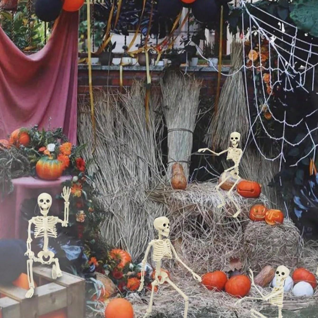 Halloween Decorations, Adjustable Small Skull Plastic Skeletons, Perfect for Porch, Yard, Cemetery, Haunted House Parties, DIY Halloween Props