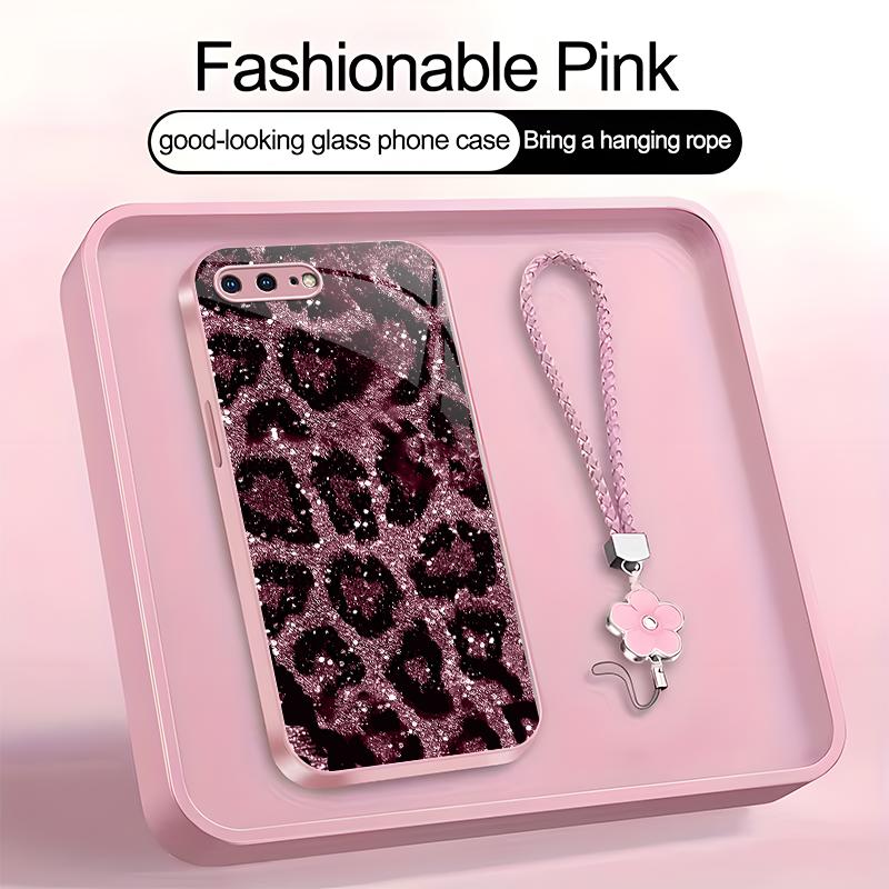 Suitable for [iPhone 8 Plus] high-end women's phone case，a beautiful four-leaf clover lanyard is included🥰,simple yet sophisticated leopard print design, affordable price, available in multiple colors YM99