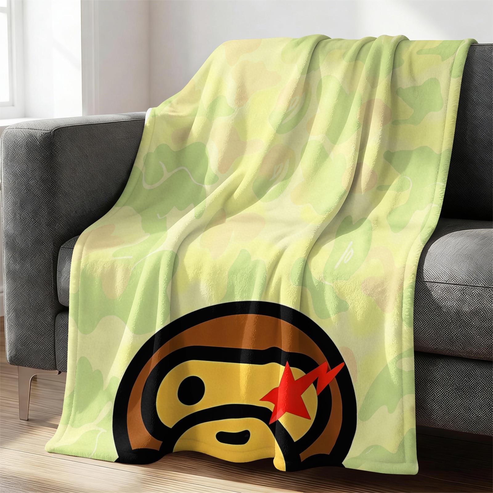 Blue Camouflage Cartoon Ape Red Star Lightning Bolts Flannel Blanket, Soft and Lightweight Durable, Ideal for Bedroom Dorm Gaming Room Decor, Sofa Throw Cover, Office Nap Mat, Car Cover Blanket and Cool Gift