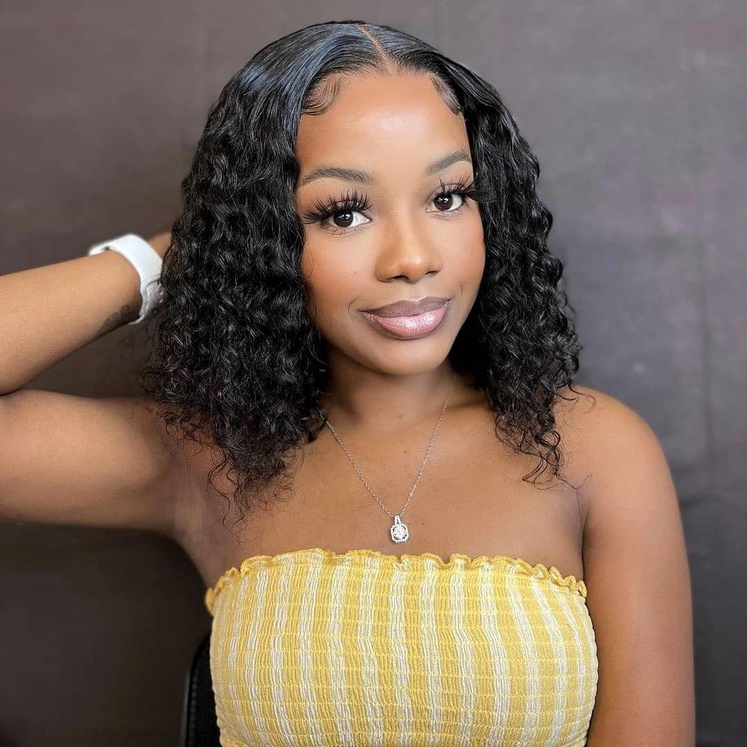 Short Bob Glueless Wigs Ready To Wear Deep Wave Curly Wigs Human Hair Wet and Wave 6x4 HD Lace Closure Wig For Women Pre Plucked 180%