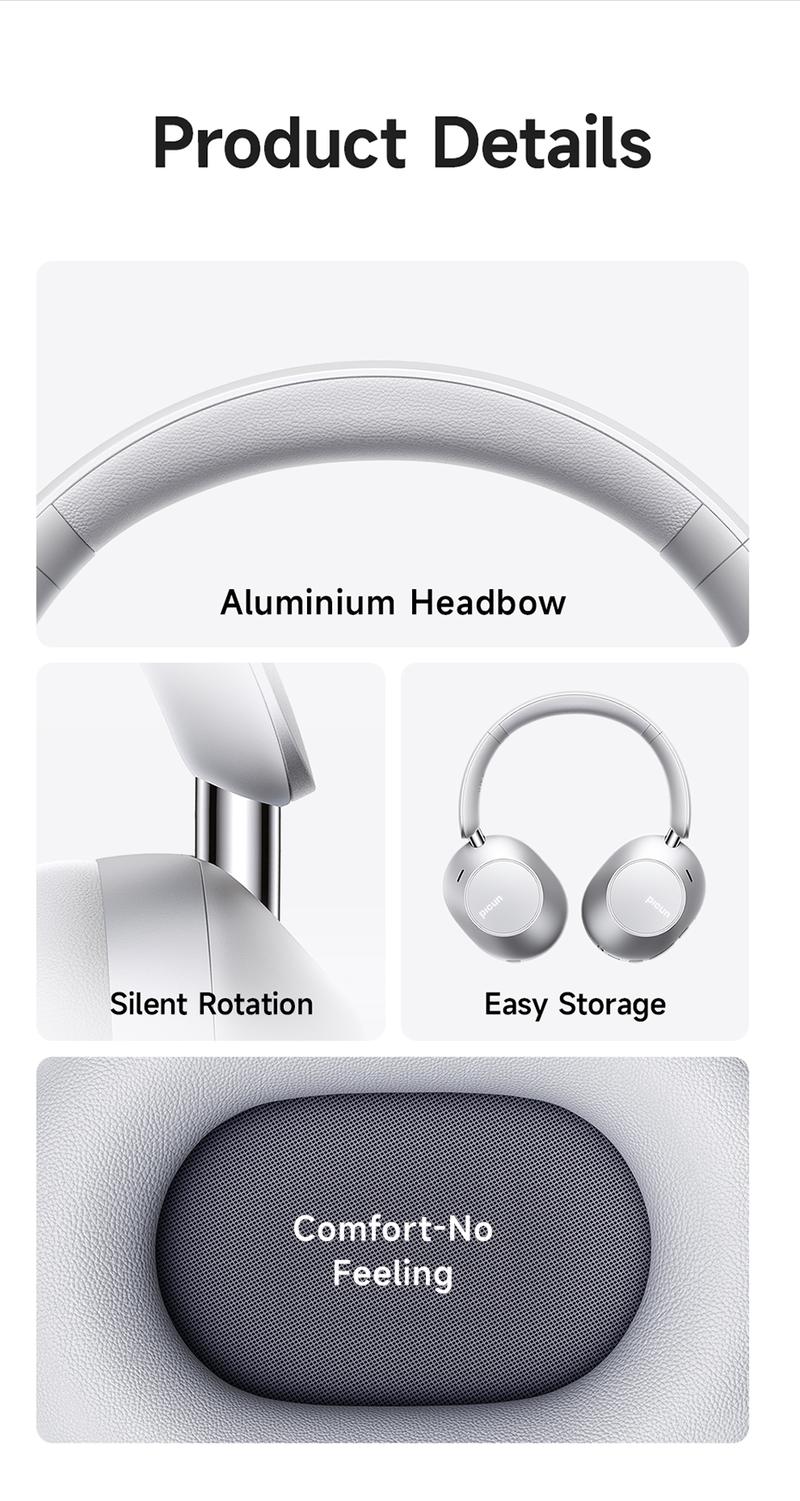 Picun F6 Hydrid Active Noise Cancelling Headphones with ENC, Time with Transparency Mode, iPhone / Android,Hi-Res Audio & Deep Bass Foldable Wireless Headphones with Mic for Travel, Home, Office