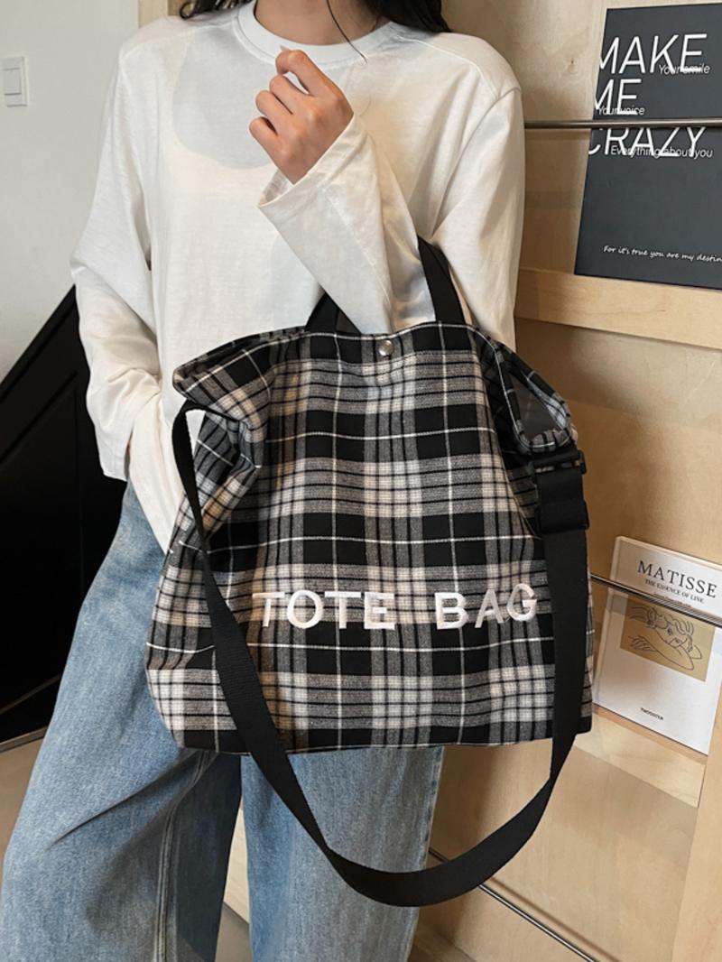 Trendy Plaid Pattern Tote Bag, Large Capacity Shoulder Bag for Women & Men, Versatile High-quality Daily Commuting & Shopping Bag