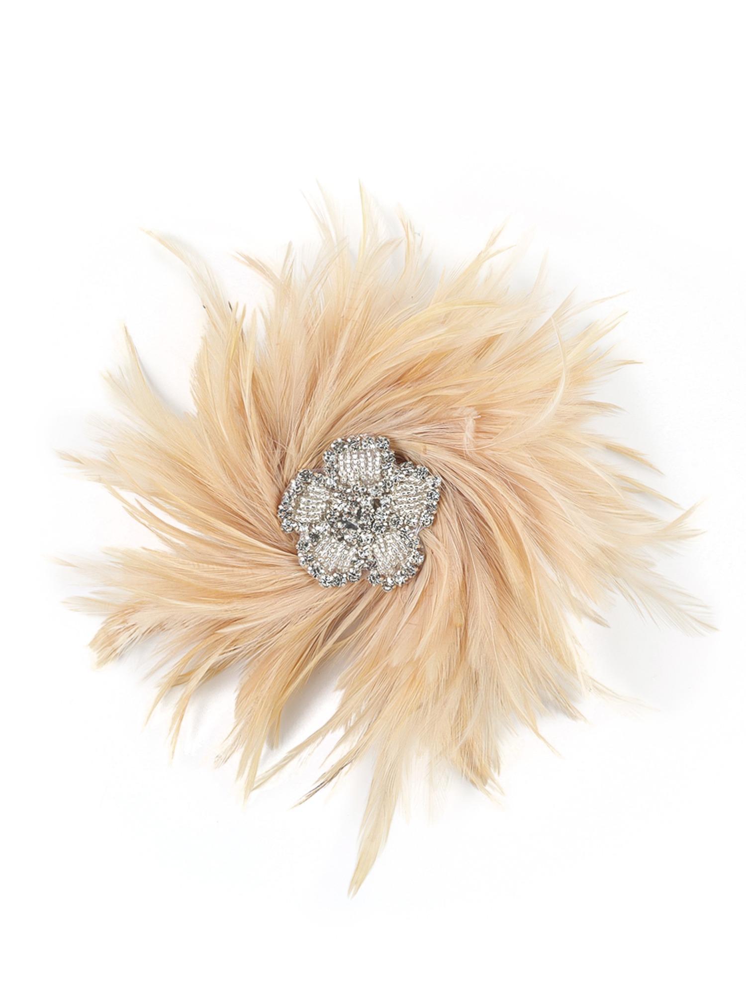 Sparkling Rhinestones Flower Feathered Hair Clip Hair Ornament for Festival Derby Event Gathering Cocktails Party Brooch Fash