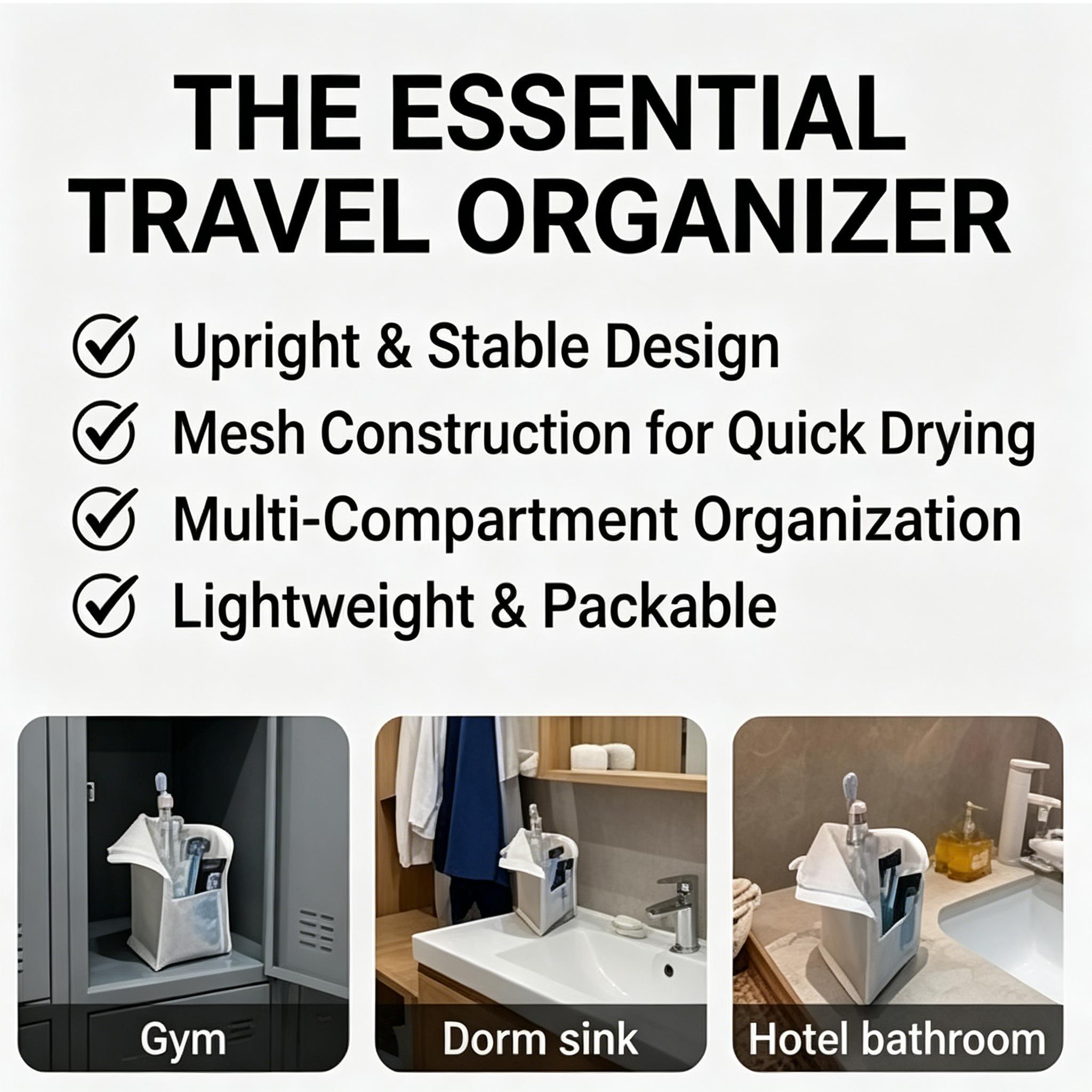 Freestanding Mesh Toiletry Bag, Quick Dry Foldable Shower Organizer Tote, Portable Bathroom Caddy for Dorm Gym Travel & Camping