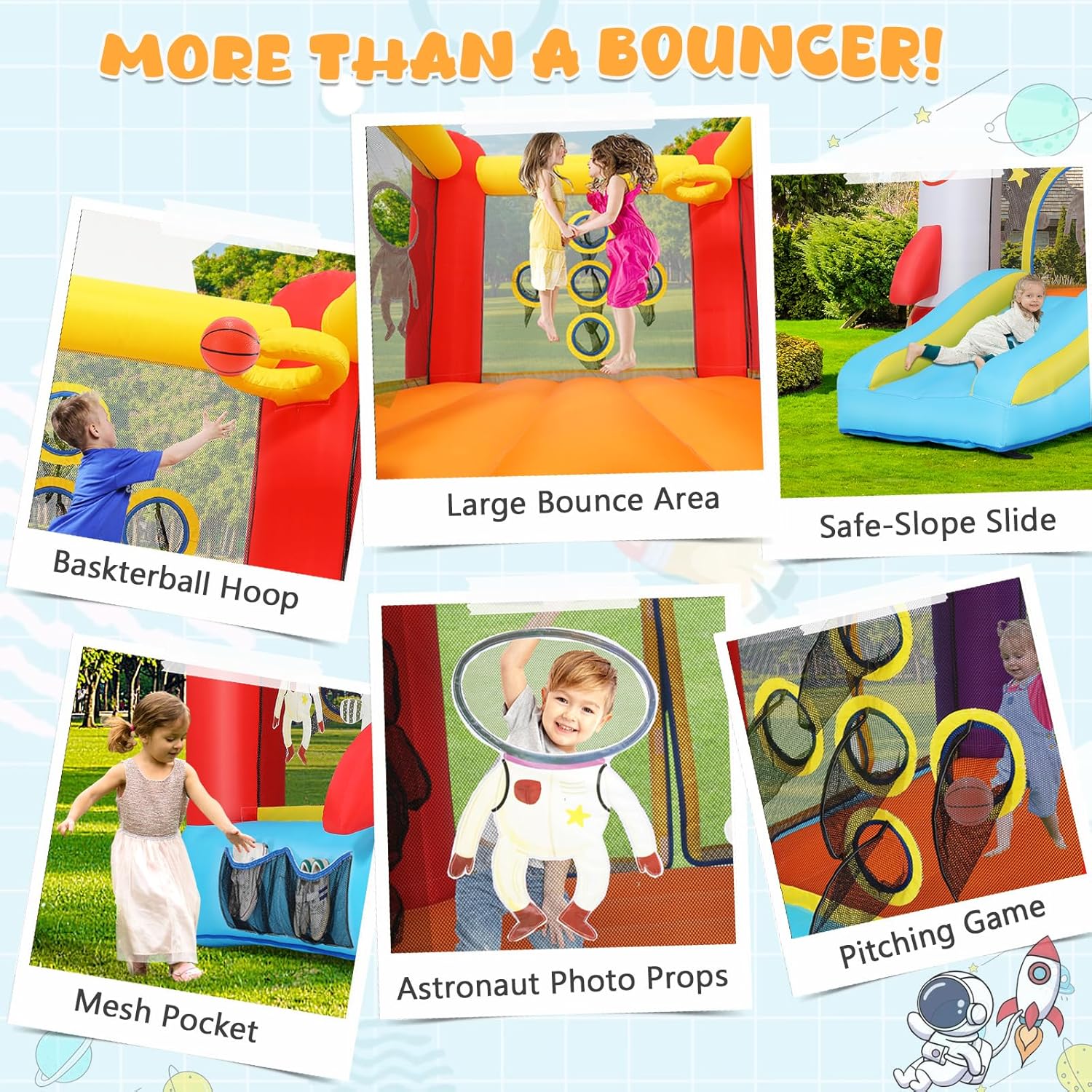 AKEYDIY Inflatable Bounce House Suitable for Children aged 3-8 years old, Comes with Slide, Pitching Game and Fun Photography, 106 x 71 x 83 Astronaut Themed Bounce House with Blower, Suitable for Indoor and Outdoor,Christmas Gifts for KIds AKEYDIY Inflatable Bounce House Suitable for Children aged 3-8 years old, Comes with Slide, Pitching Game and Fun Photography, 106 x 71 x 83 Astronaut Themed Bounce House with Blower, Suitable for Indoor and Outdoor,Christmas Gifts for KIds