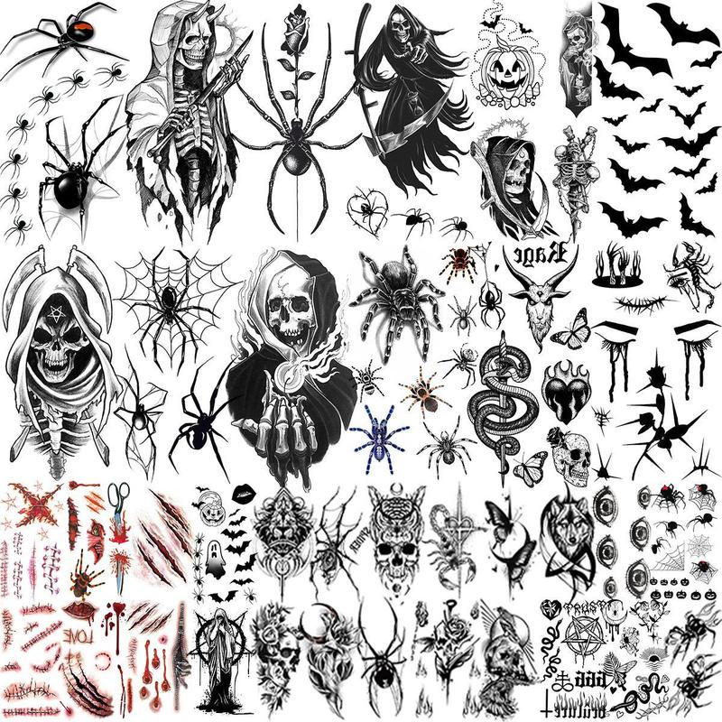 36 Sheets Temporary Tattoos Stickers, 12 Sheets Fake Body Arm Chest Shoulder Tattoos for Men or Women with 24 Sheets Tiny Black