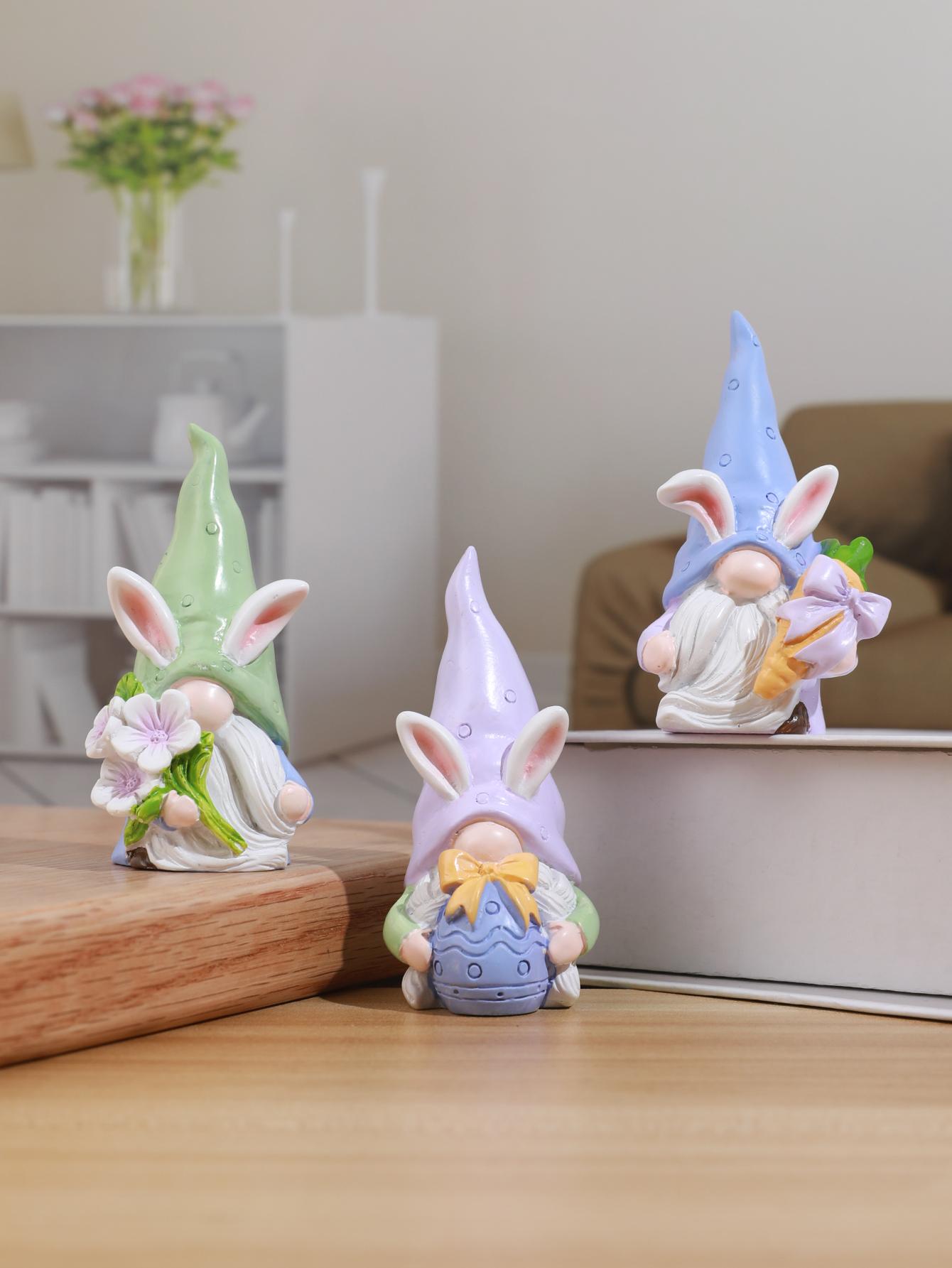 Resin Rabbit Dwarf Statue Set, Garden Gnome Statue, Indoor & Outdoor Decor, Perfect for Home Garden Wedding Easter Gift, No Power Needed, Party Decoration Props, Figurines