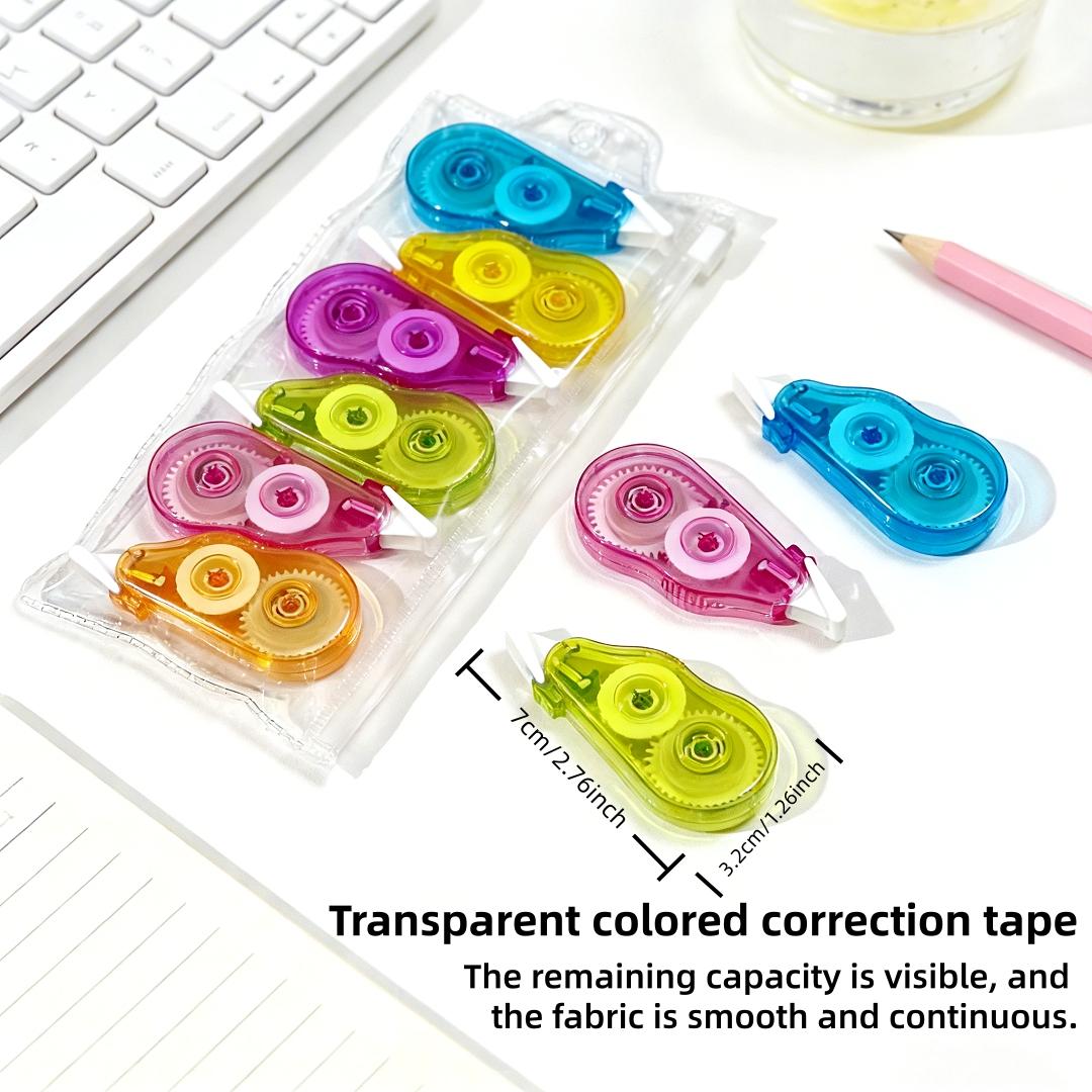 6-Pack Lightweight Transparent Correction Tape, Flip-Top Portable Design, Multiple Color Options, Ideal for School Notes, Exams, Office Supplies