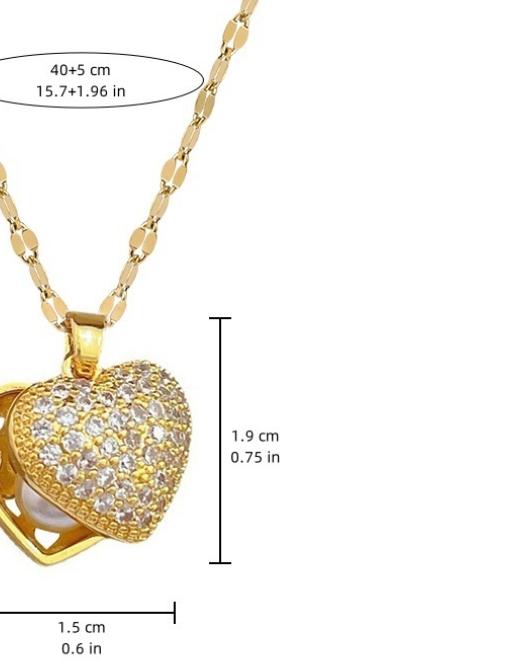 Titanium Steel Heart Pearl Necklace, Full Diamond Micro-Encrusted Design, Trendy Sparkling Pendant for Women, Simple Style