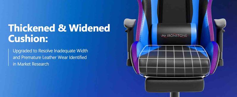 【Dual Speakers】Mr IRONSTONE Gaming Chair with Speakers and Led Lights Ergonomic Massage Computer Gaming Chair with Broaden Cusion and Footrest High Back Video Game Chair for Adults Kids Boyfriend Father's Gift, Blue Black and Pink