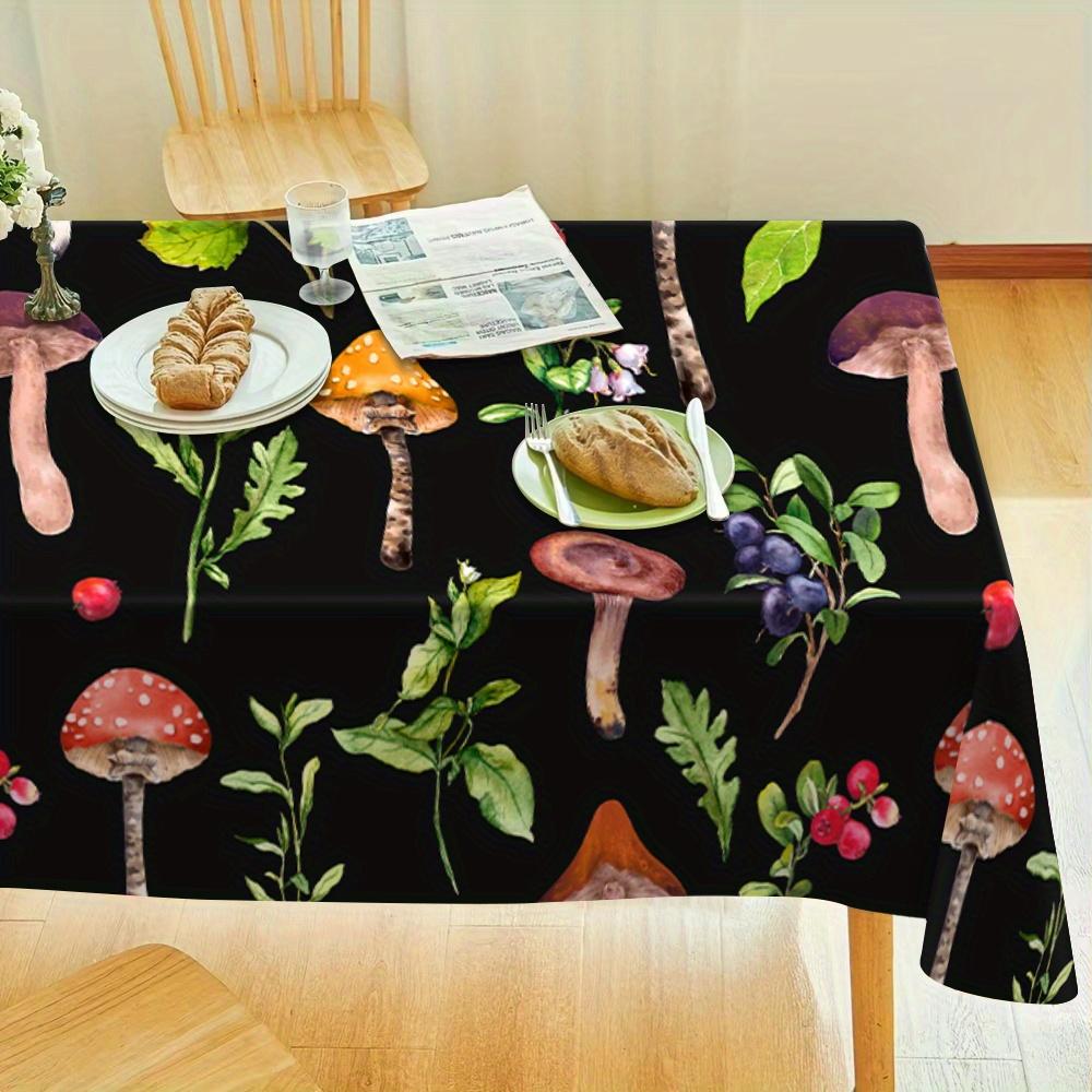 1 Mushroom Patterned Tablecloth with Forest Mushrooms, Berries, Grass, and Wildflowers -100% Polyester Fiber Rectangular Table Cover, Suitable for Kitchen, Dining, Party Decoration, Outdoor Dining Table, Kitchen Table Cover | Mechanical Textile