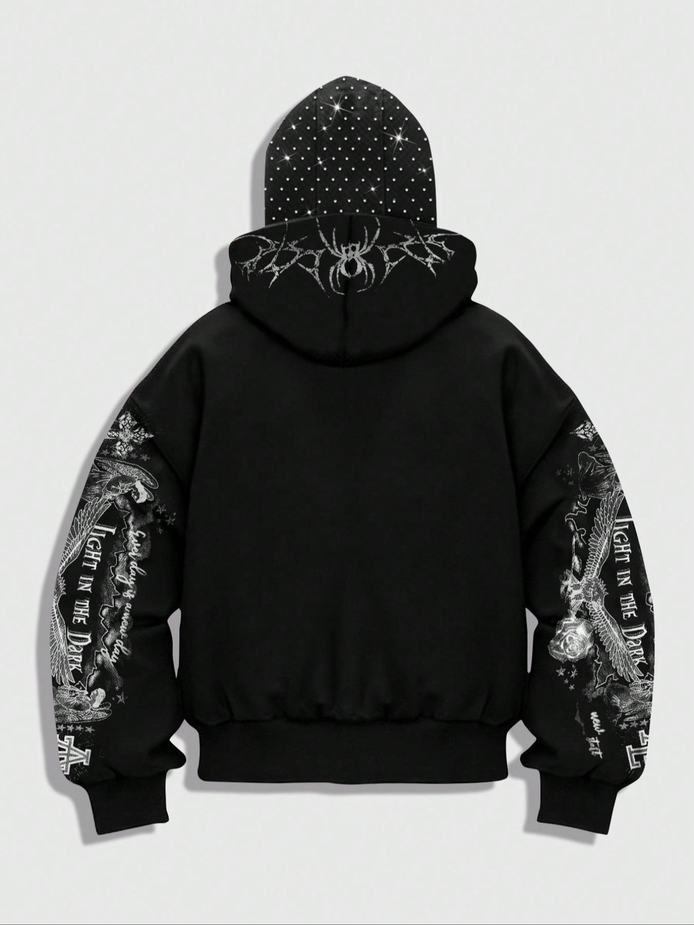 Men's Street Style Rhinestone Decor Windproof Hat, Two Hats with Pockets and Zipper Design, Fall & Winter Wear