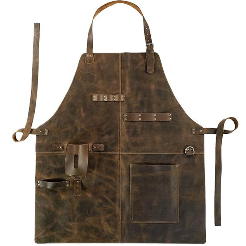 PU Leather Apron for Picnic BBQ, Oil-Resistant Wine Bottle Holder, Durable Convenient Outdoor Cooking & Work Use, All-In-One Grill Apron