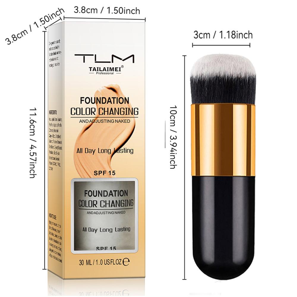 30ML Color Changing Foundation Liquid Set with Brush, Waterproof Sweatproof Long-Lasting Natural Makeup, Moisturizing Bb Cream Oil Control