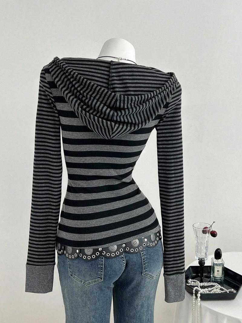 Valentine's Day Striped Hoodie Long Sleeve Sweatshirt, American Street Style, Hooded Design, Slim Fit, Trendy Casual Wear, Daily