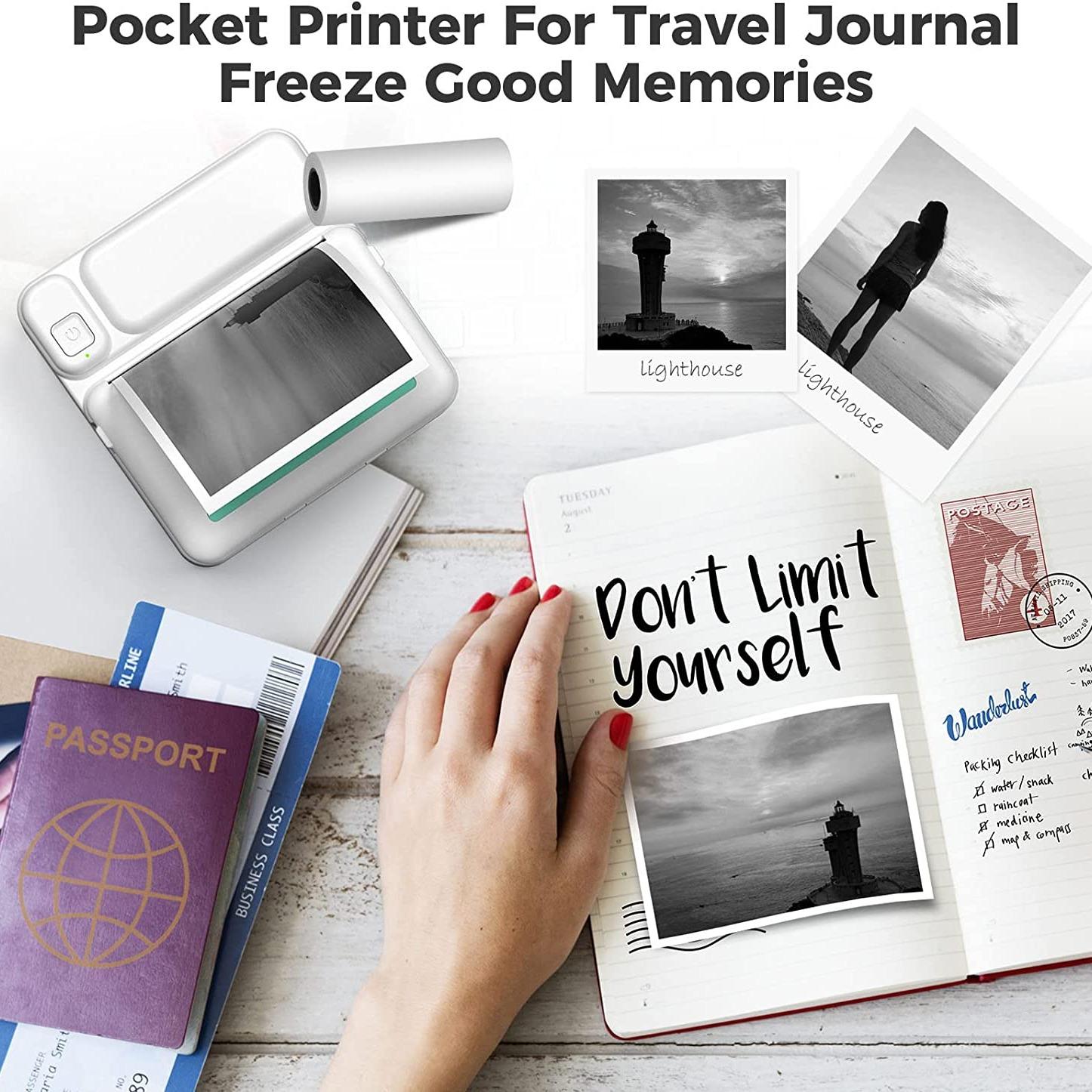 Portable Mini Printer, Thermal Inkless Printer, Sticker Printer, Print Text Notes Photos Course Labels To-Do Lists, portable thermal printers, Perfect Holiday Gift