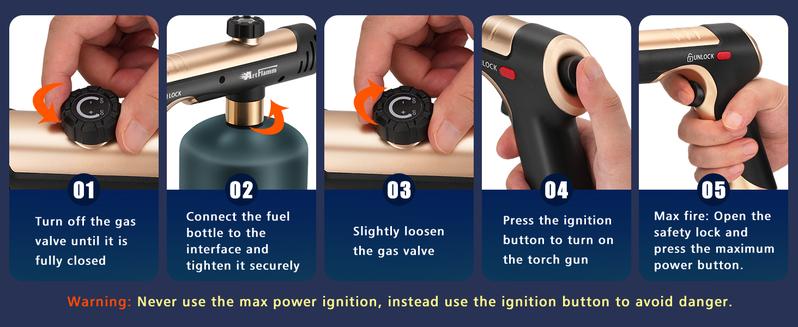 ARTFLAMM Powerful Propane Torch Gun with Turbo Mode, Charcoal Torch with Safety Lock, Blow Torch for Cooking, BBQ, Searing Steak, Grill(Tank Not Included)