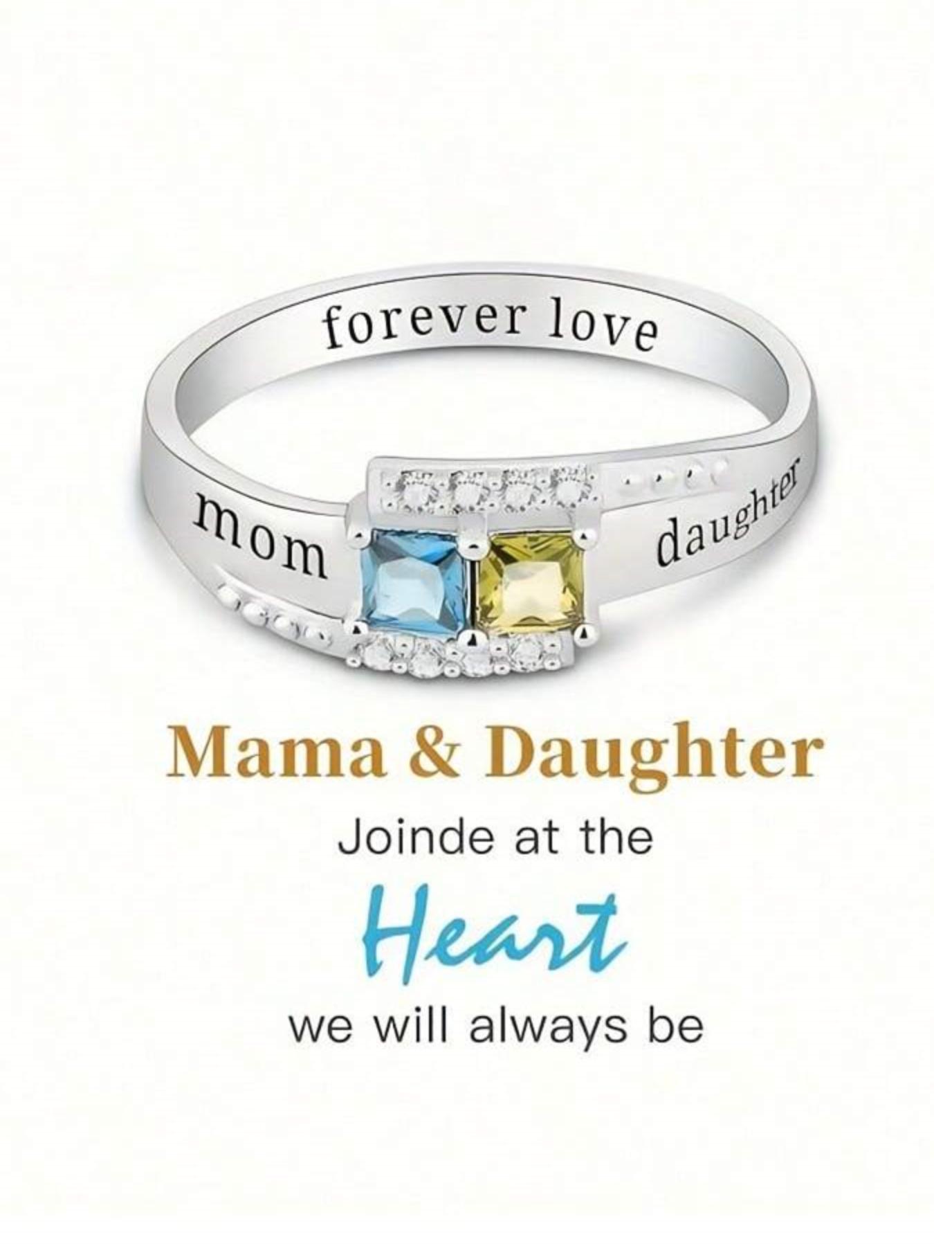 S925 Sterling Silver Ring, Fashionable Mom Daughter Engraved Lettering Jewelry, Casual Style Engagement Ring Exquisite Birthday Anniversary Gifts（with Box）, Mother Daughter Ring, Forever Love Ring