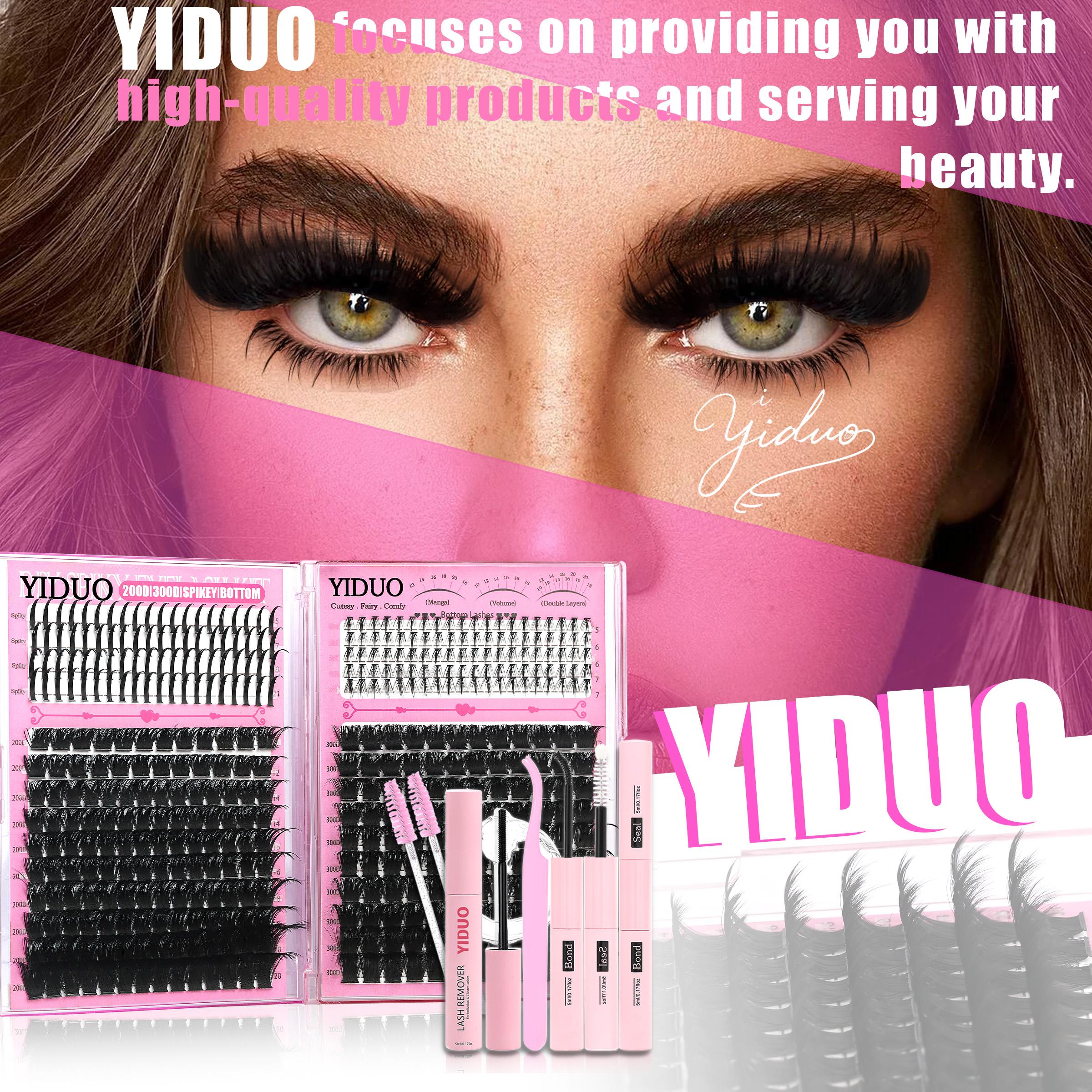 420Pcs Eyelash Cluster Kit Bottom/Spiky/200D/300D Volume Lash Clusters Kit 5-20mm Volume D-Curly Eyelash Extensions Kit with Lash Bond and Seal Tweezers Remover Eyelash Glue Tweezers DIY at Home Easily