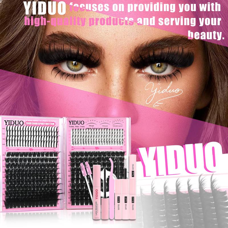420Pcs Eyelash Cluster Kit Bottom/Spiky/200D/300D Volume Lash Clusters Kit 5-20mm Volume D-Curly Eyelash Extensions Kit with Lash Bond and Seal Tweezers Remover Eyelash Glue Tweezers DIY at Home Easily