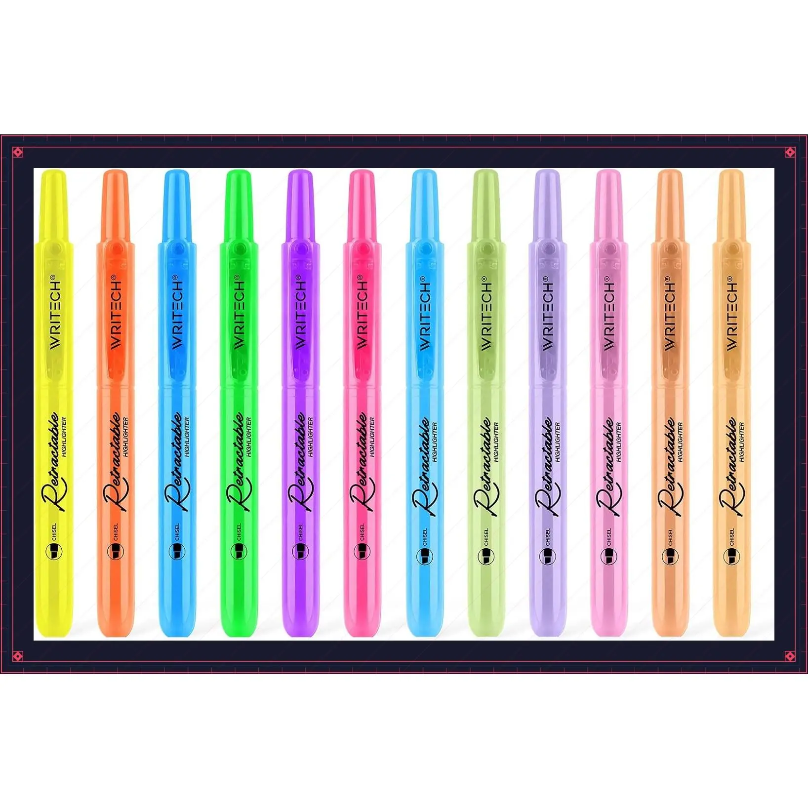 Retractable Highlighters Assorted Colors: Chisel Tip Click Aesthetic Highlighter Marker Pens Pack Multi Colored Ink No Bleed Smear for Highlighting Journaling (12ct Neon+Pastel)Gift