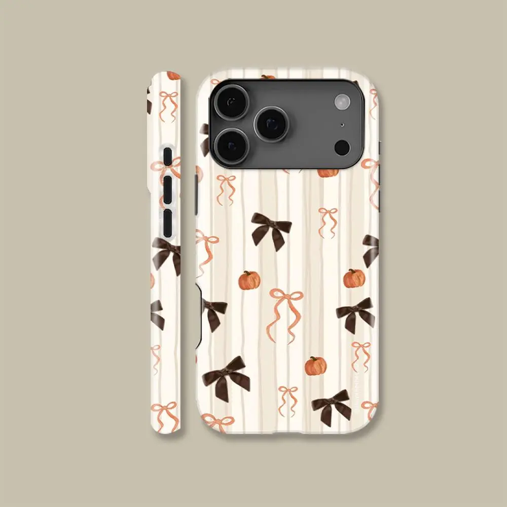 Autumn Pumpkin Bow Stripe Pattern phone cases, stylish, shockproof, and sturdy 2-in-1 protective case, compatible with iPhone 17/16/15/14/13/12/11 Pro Max Pro Plus and Samsung Galaxy S23/S24/S25/S26 Ultra, making it a great gift.