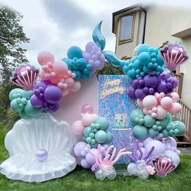 202 Piece Mermaid Balloon Garland Set, Balloon Arch Decoration, Party Balloons Decorations, Perfect for Birthday, Baptism, Wedding, Easy Installation, Indoor and Outdoor Use, Anniversary Decor