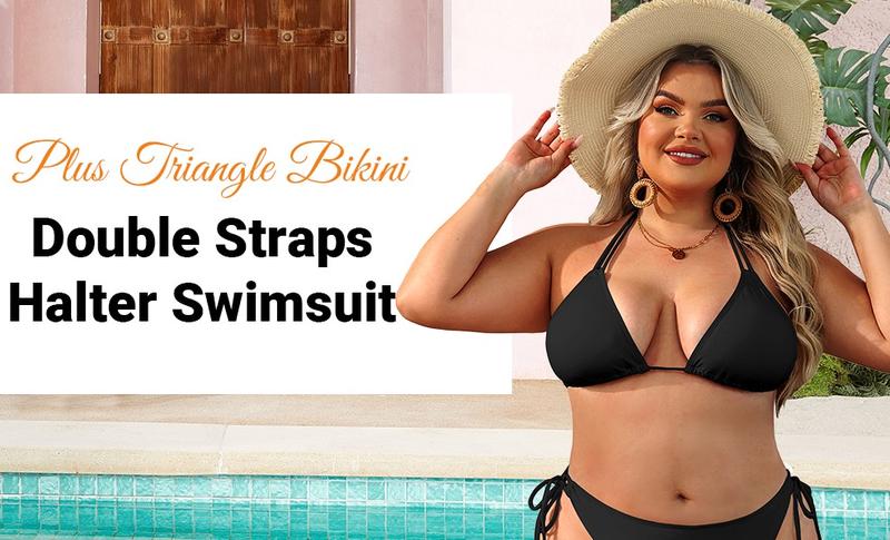 Daci Women Plus Size Triangle Bikini Sets Two Piece Double Straps Halter Swimsuit Side Tie String Sexy Bathing Suits