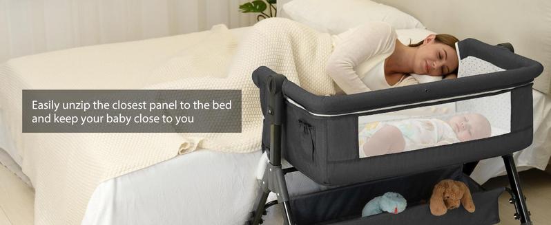 Baby Bassinet, Crib for Infant and Newborn, Bedside Sleeper with Storage Basket and Mosquito Net, Easy to Fold, Height Adjustable, Portable Side Bed Crib Baby Bassinet, Crib for Infant and Newborn, Bedside Sleeper with Storage Basket and Mosquito Net, Easy to Fold, Height Adjustable, Portable Side Bed Crib