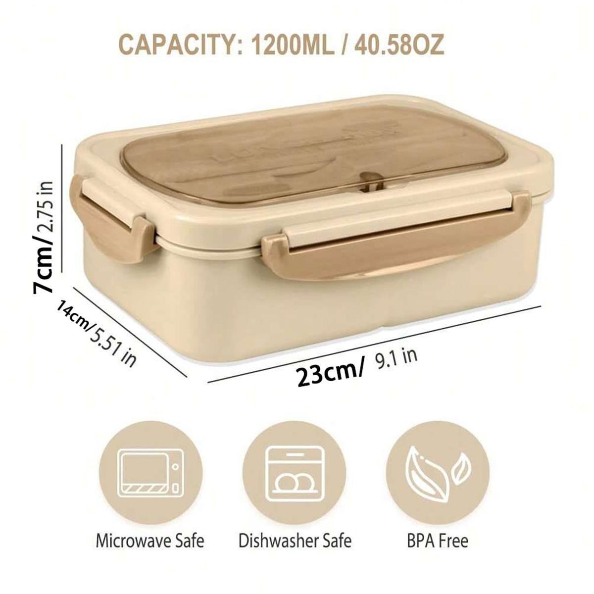 Leak-Proof Bento Box with Utensils, Microwave Safe, 3 Compartment Design, School & Work Lunchbox, Outdoor Meal Container, Safety Lock Lid