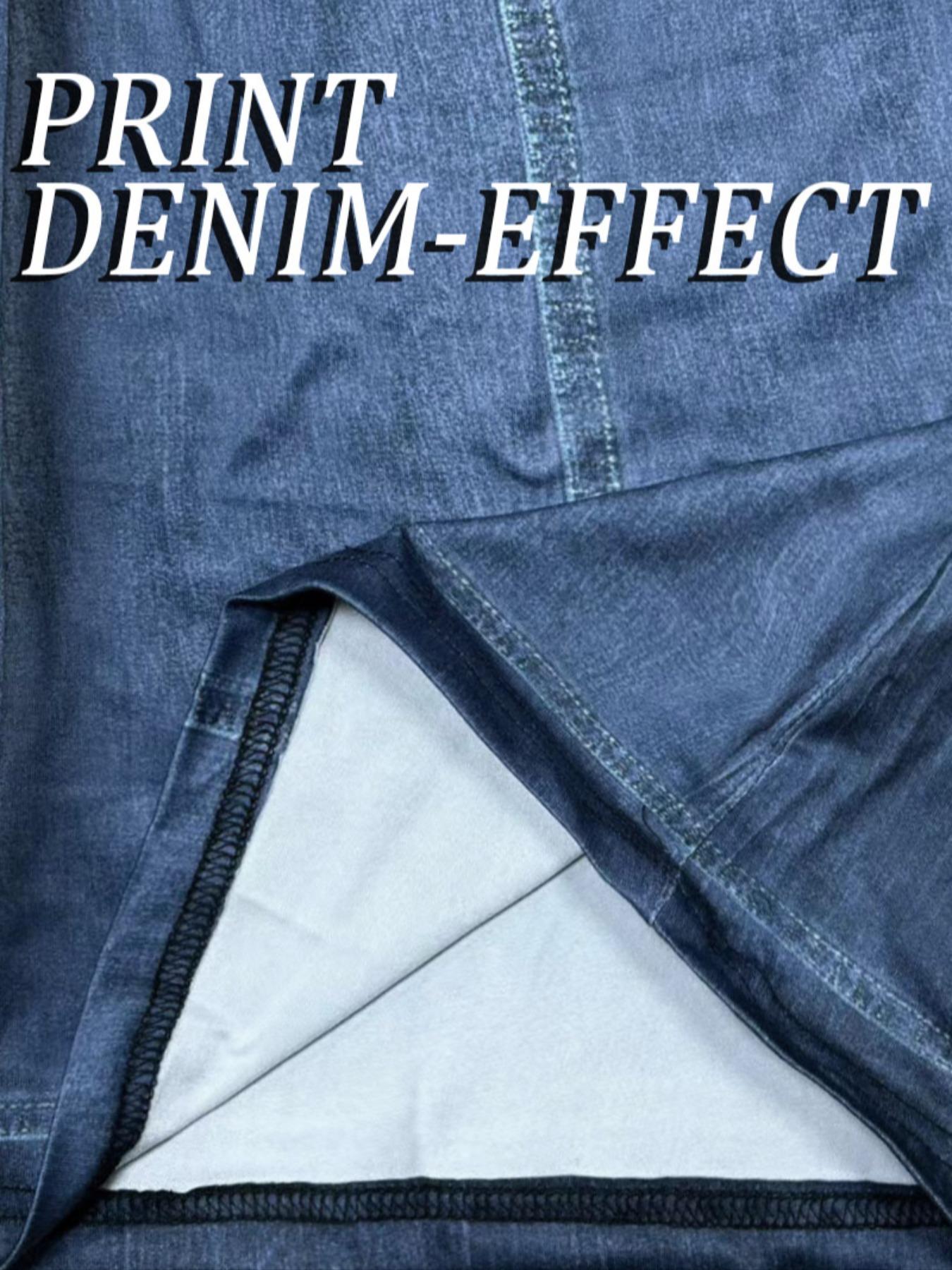 Women's Denim-effect Print Pants, Stylish Elegant Fashion Casual Bottoms for All Seasons