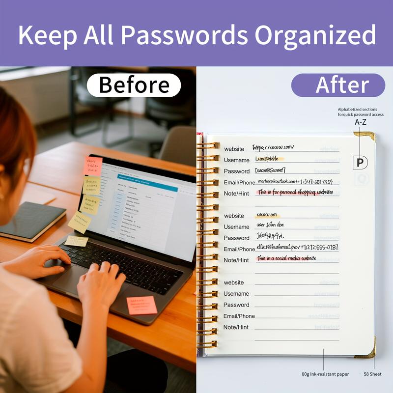 Brave Deer Elegant Floral Password Notebook, B6 Password Organizer with Gold Lock Icon, Thick Paper & Bookmarks, Multi-Color Diary Journal