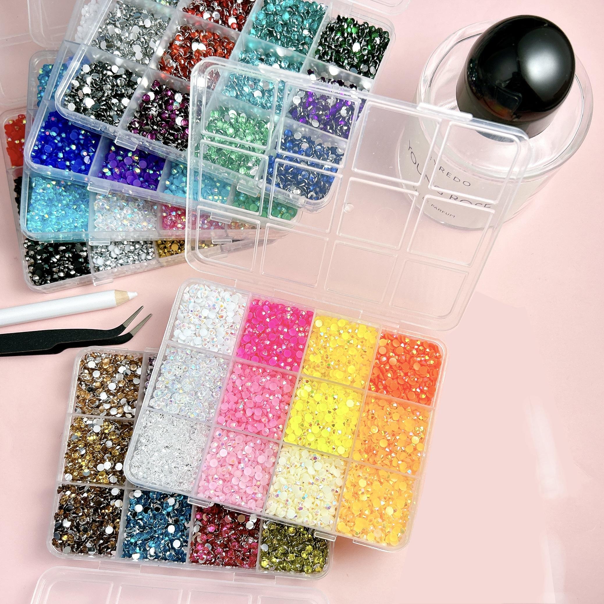 1 Set 3mm 72 Colors Semi-circular Flatback Nail Rhinestones Charms Bedazzling Kit, Bling Rhinestone Decoration, Multi-colors Glittering Resin Nail Diamond Decor for DIY