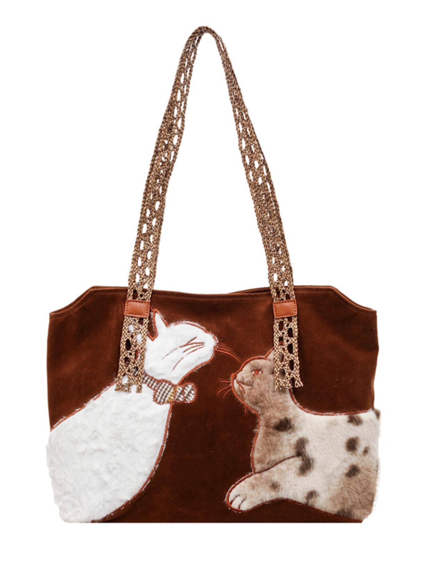 High-End Fashion Tote Bag, Cute Cartoon Shoulder Commuter Bag, Korean Style Elegant Vintage Bag, Trendy Handbag for Daily Use