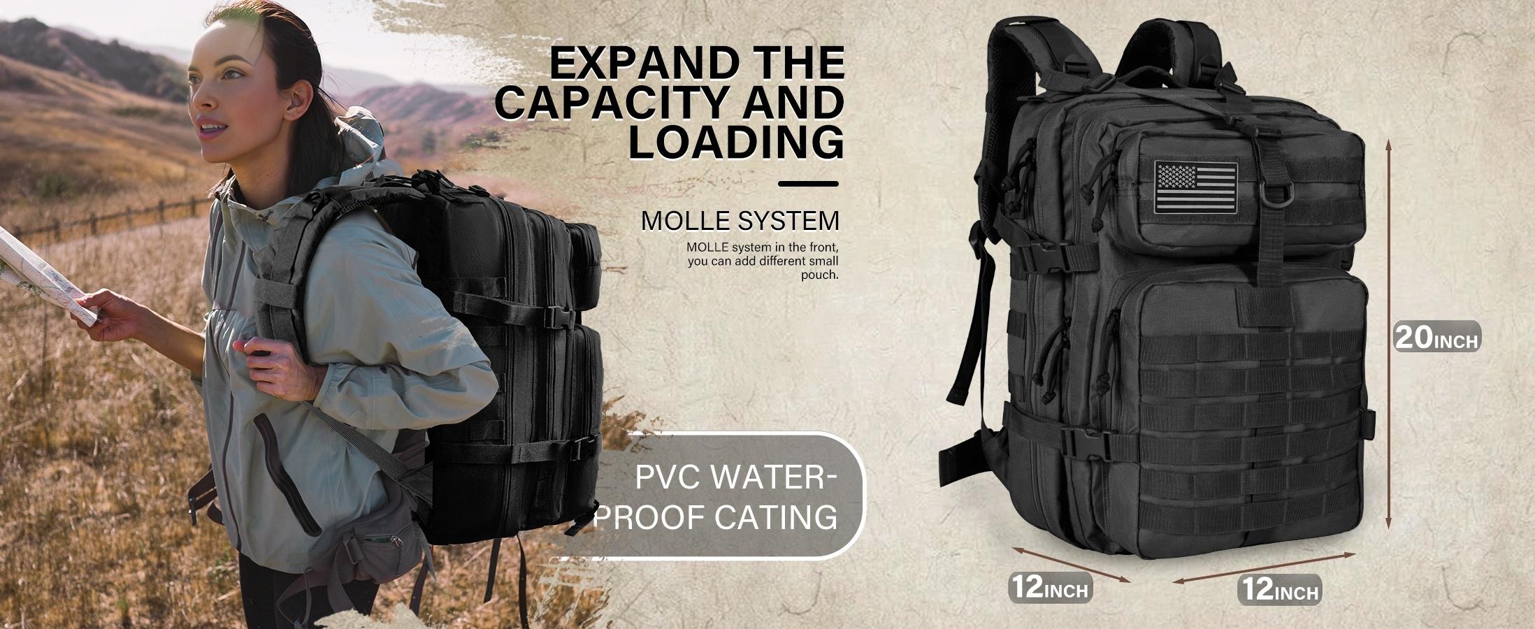 Military Tactical Backpack - Large 3 Day Assault Pack Molle Bag Rucksack for Outdoor Hiking and Camping,40L,With USA Flag Patch