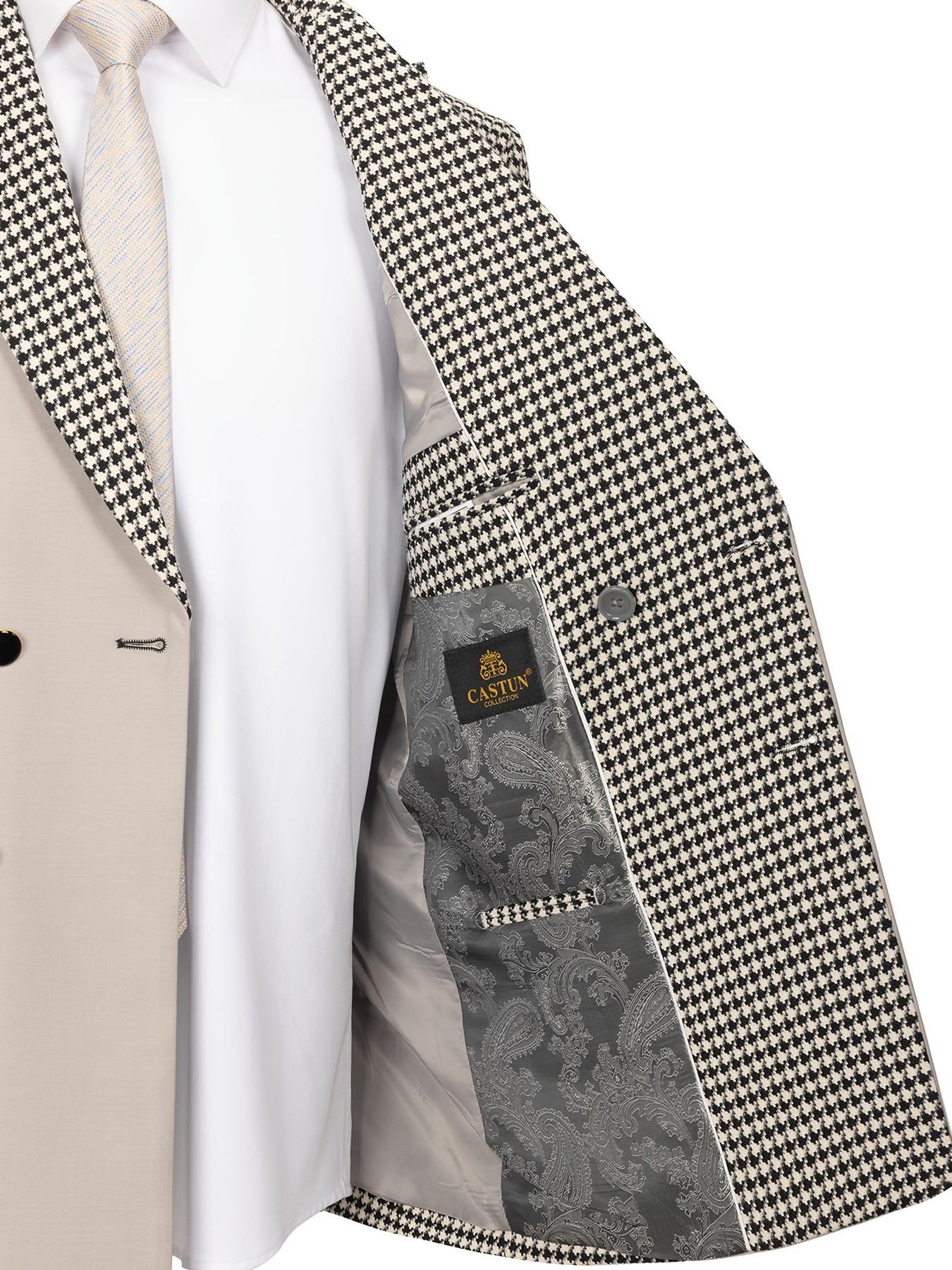 Men's Houndstooth Blazer Suit Set, Double-Breasted Design, Slim Fit, Long Sleeve, Party Wear, All Seasons, No Tie or Lapel Pin Included