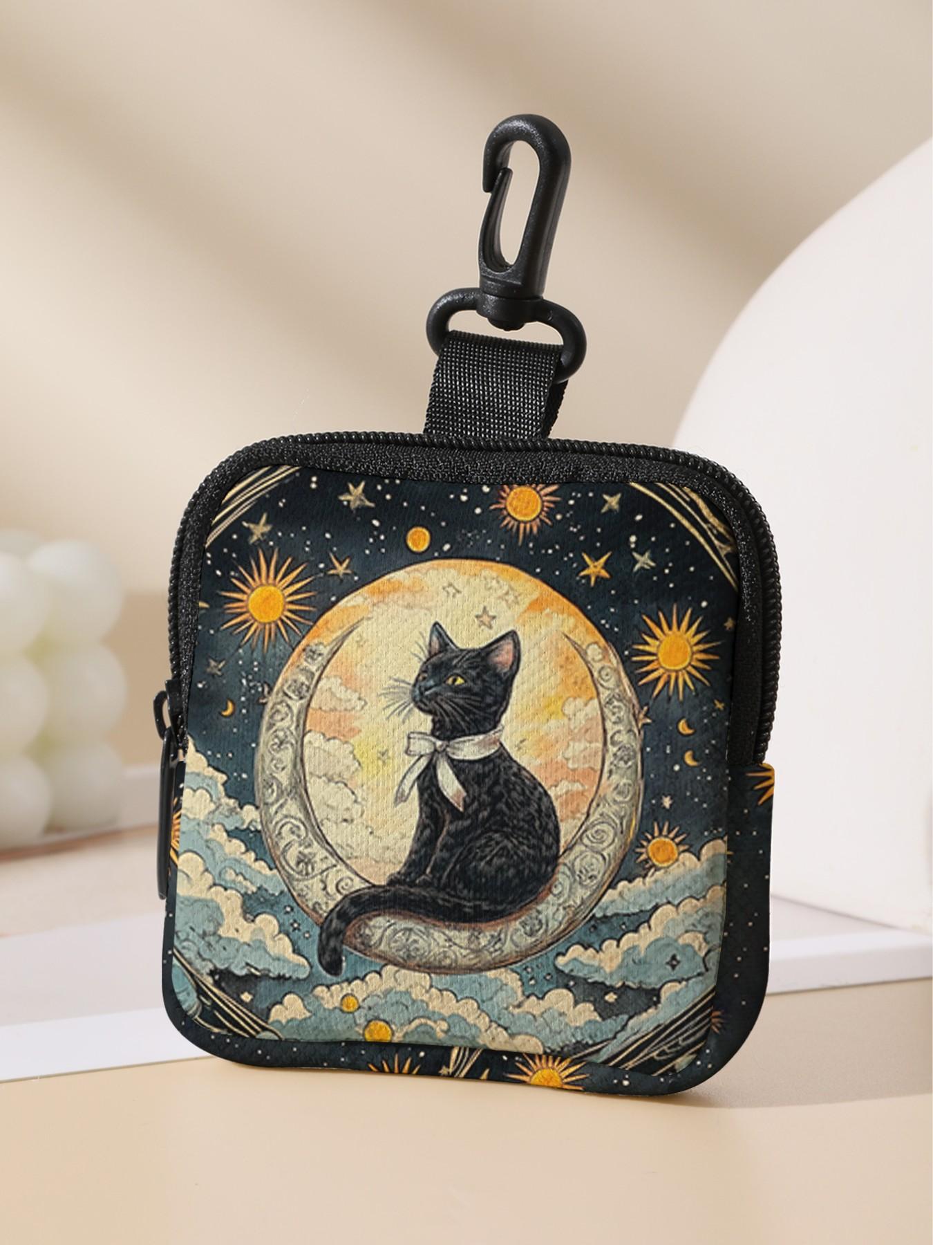 Cat Pattern Printed Coin Wallet, Multifunctional Storage Bag, Durable Polyester, Digital Printing, Key Card Holder, Ideal Gift