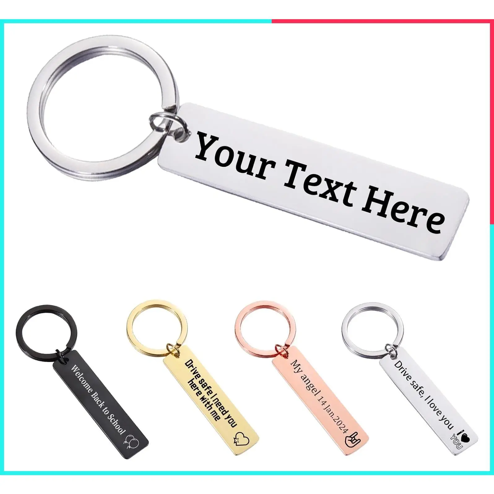 Customized Double-Sided Stainless Steel Keychain, Personalized Engraved Text Name Keychain Gift for Men and Women