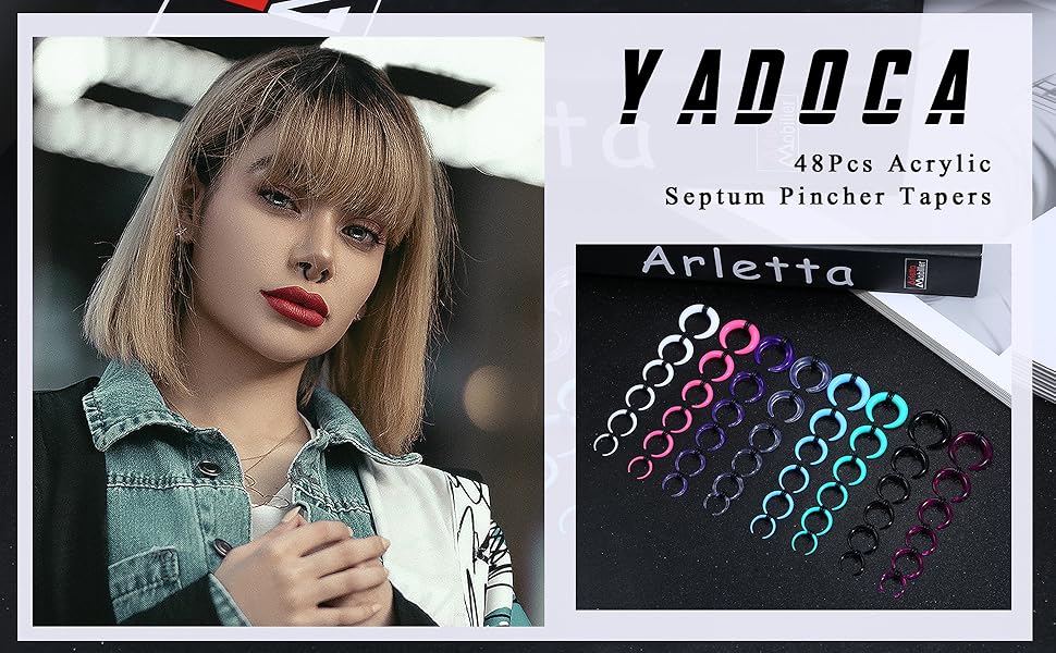 48Pcs Acrylic Septum Stretching Kit 14G 12G 10G 8G 6G 4G Septum Ring C Shape Buffalo Pincher Septum Gauge Kit Body Piercing Jewelry With Black O-Rings For Stretching Pierced Nose Ear Cartilage