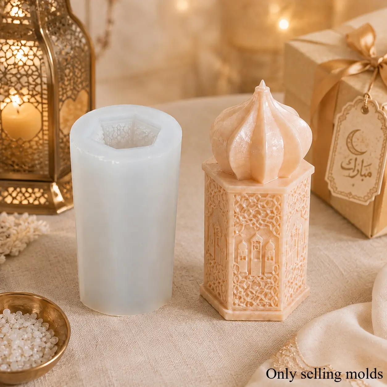 Hexagon Castle Silicone Candle Molds, Handcraft DIY Tools, Oriental Dome Tower Statue Mould, Suitable for Crystal Epoxy Resin, Candle Wax, Soap Craft & Plaster Casting, for Table Decor, Home Ornaments & Holiday Gifts