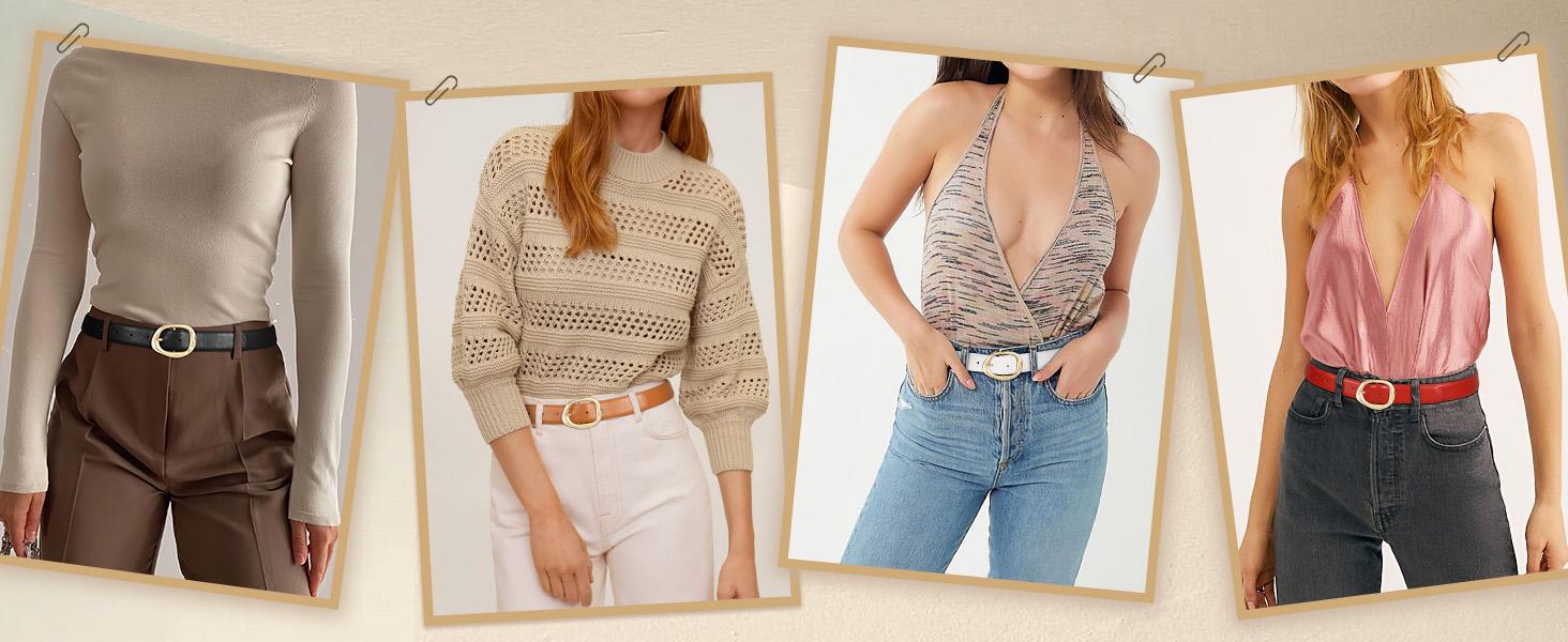 JASGOOD Women Leather Belt Ladies Casual Waist Belt Fashion Women Belt with Gold Buckle for Jeans Pants dealsforyoudays