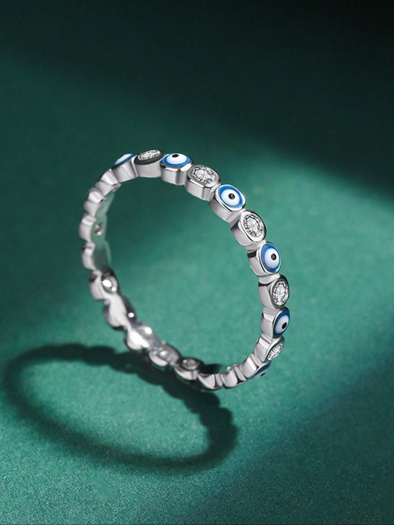 925 Sterling Silver Fashion Eye Design Ring, Fashion Jewelry for Party, Daily Clothing Decor, Trendy All-match & Exquisite Engagement Ring for Birthday Gift