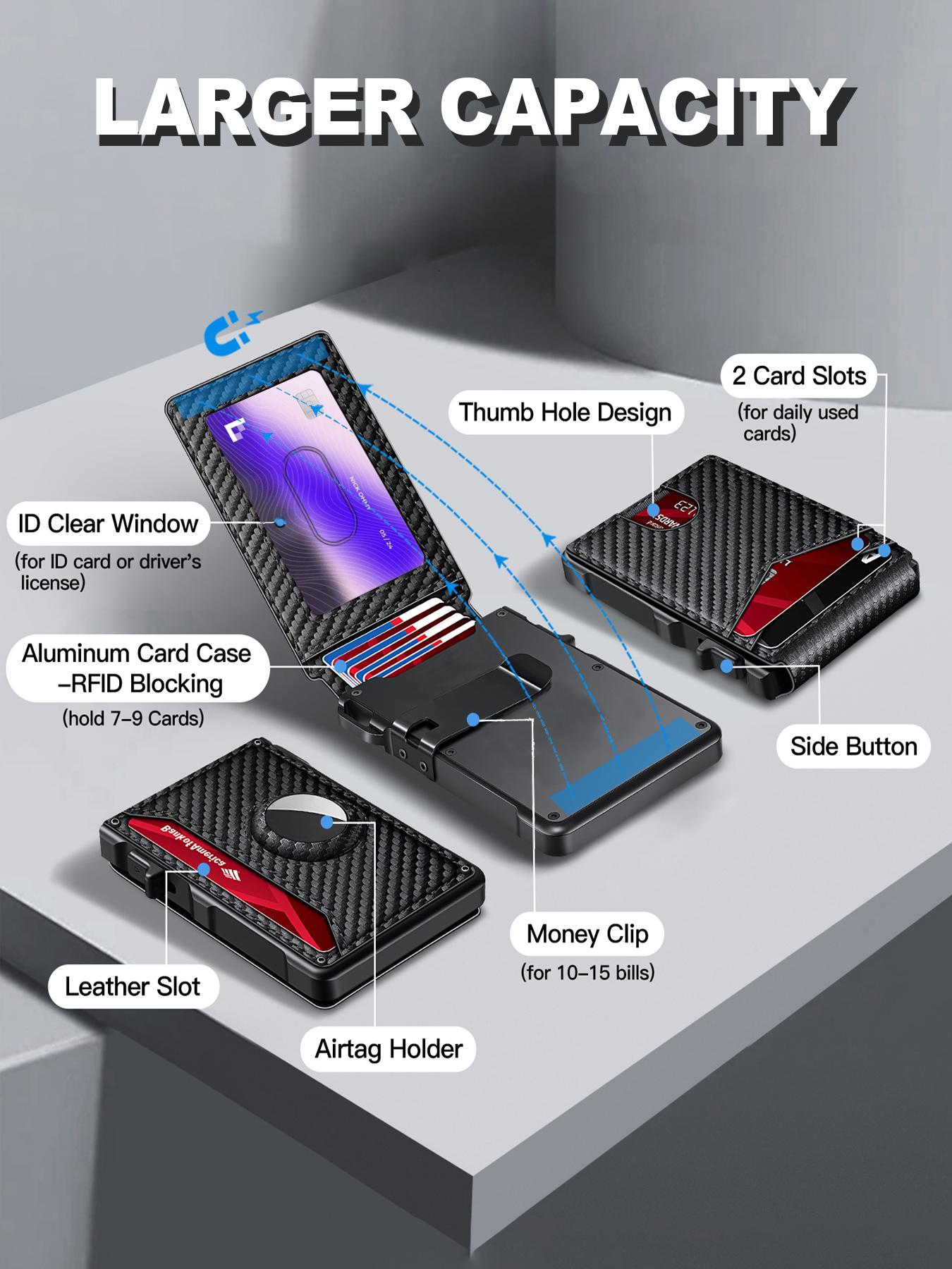 Men's Minimalist Bifold Wallet with AirTag Compartment & RFID Blocking - Pop-Up Quick Access Card Holder, Holds 12 Cards + Cash, Carbon Fiber - Perfect Gift (AirTag Not Included)